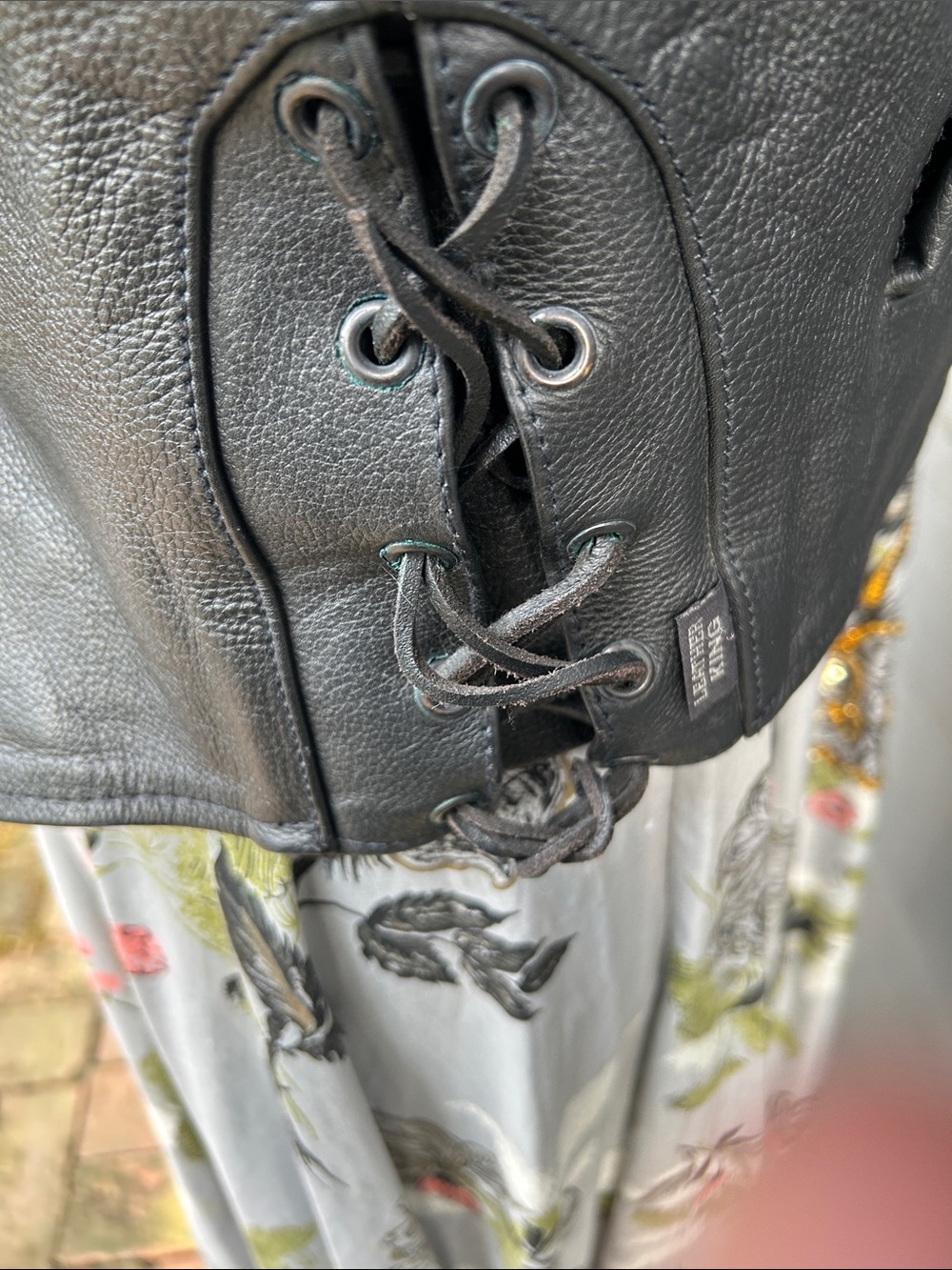 Black Leather Fringe Jacket with Cutout Floral Detail - Picture 8 of 16